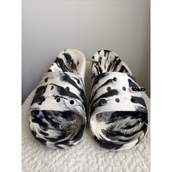 CROCS Shoes - Crocs Classic Marbled Slide Sandals Clog Tie Dye White Black Sz 11 Women's